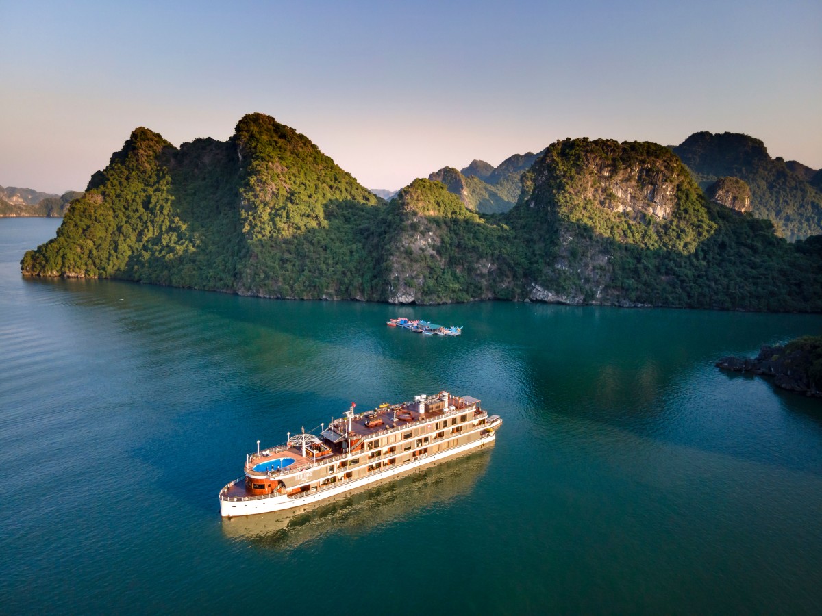 Ha Long Bay cruise among limestone islands in Vietnam